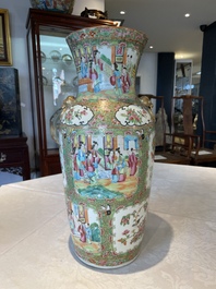Three Chinese Canton famille rose vases with narrative design, 19th C.