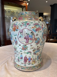 Three Chinese Canton famille rose vases with narrative design, 19th C.