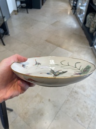 A Chinese famille verte 'Eight Immortals' dish and a pair of famille rose 'butterfly' plates, Guangxu mark, 19th C.