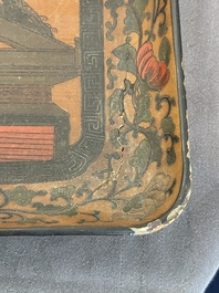 A Chinese polychrome lacquer 'games in the noble garden' tray, 18/19th C.