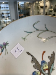 A Chinese famille verte 'Eight Immortals' dish and a pair of famille rose 'butterfly' plates, Guangxu mark, 19th C.