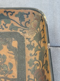 A Chinese polychrome lacquer 'games in the noble garden' tray, 18/19th C.