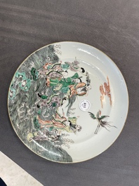 A Chinese famille verte 'Eight Immortals' dish and a pair of famille rose 'butterfly' plates, Guangxu mark, 19th C.