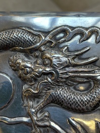 A Chinese silver 'dragon' box and a tobacco box, Sheng chang 昇昌 mark, 19th C.