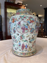 Three Chinese Canton famille rose vases with narrative design, 19th C.