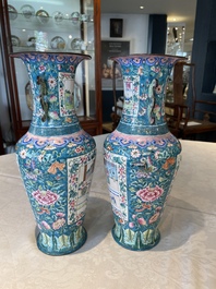 A pair of Chinese Canton enamel vases with narrative design, 19th C.