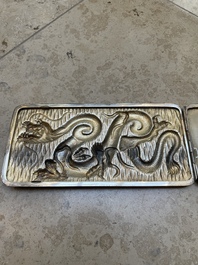 A Chinese silver 'dragon' box and a tobacco box, Sheng chang 昇昌 mark, 19th C.