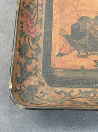 A Chinese polychrome lacquer 'games in the noble garden' tray, 18/19th C.