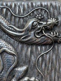 A Chinese silver 'dragon' box and a tobacco box, Sheng chang 昇昌 mark, 19th C.