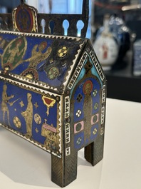 A Limoges champlev&eacute; enamel reliquary casket depicting the murder of Thomas Becket, France