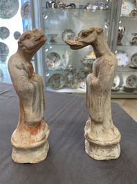 An impressive set of 12 Chinese cold painted terracotta zodiac figures, Ming