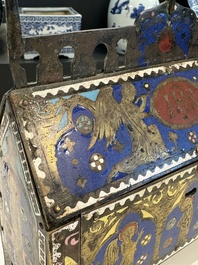 A Limoges champlev&eacute; enamel reliquary casket depicting the murder of Thomas Becket, France