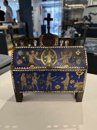 A Limoges champlev&eacute; enamel reliquary casket depicting the murder of Thomas Becket, France