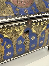 A Limoges champlev&eacute; enamel reliquary casket depicting the murder of Thomas Becket, France
