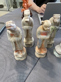 An impressive set of 12 Chinese cold painted terracotta zodiac figures, Ming