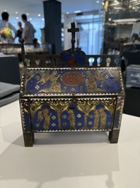 A Limoges champlev&eacute; enamel reliquary casket depicting the murder of Thomas Becket, France