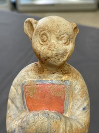 An impressive set of 12 Chinese cold painted terracotta zodiac figures, Ming