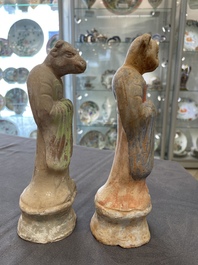 An impressive set of 12 Chinese cold painted terracotta zodiac figures, Ming