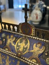 A Limoges champlev&eacute; enamel reliquary casket depicting the murder of Thomas Becket, France