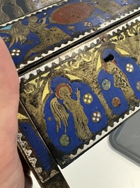 A Limoges champlev&eacute; enamel reliquary casket depicting the murder of Thomas Becket, France