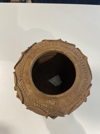 A Chinese painted pottery stick man figure and a pottery 'zodiac' offering vessel, Han/Song