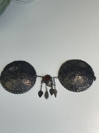 Three silver head ornaments and a chest ornament, Turkmenistan, 19/20th C.