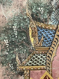 Thai school: 'Two votive scenes', ink and colour on canvas, 19th C.