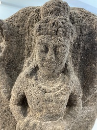 An Indonesian lavastone stele depicting goddess Durga, Central Java, 10/11th C.