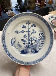 A Chinese ge-type brush washer, a pair of pink bowls, two plates and a saucer, Kangxi and later