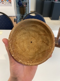 A Chinese painted pottery stick man figure and a pottery 'zodiac' offering vessel, Han/Song