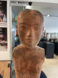 A Chinese painted pottery stick man figure and a pottery 'zodiac' offering vessel, Han/Song