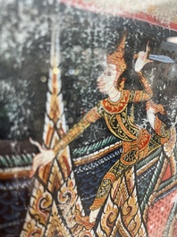 Thai school: 'Two votive scenes', ink and colour on canvas, 19th C.