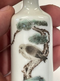 A Chinese copper-red 'dragon' snuff bottle and two famille verte snuff bottles, Gu Yue Xuan 古月軒 and Daoguang mark, 19th C.