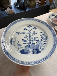 A Chinese ge-type brush washer, a pair of pink bowls, two plates and a saucer, Kangxi and later