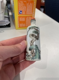 A Chinese copper-red 'dragon' snuff bottle and two famille verte snuff bottles, Gu Yue Xuan 古月軒 and Daoguang mark, 19th C.