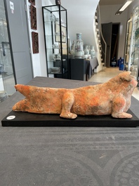 A Chinese Mingqi terracotta amphibian-shaped grave guardian with human head, Western Han