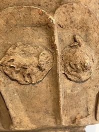 A Chinese painted pottery stick man figure and a pottery 'zodiac' offering vessel, Han/Song