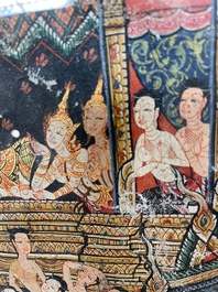 Thai school: 'Two votive scenes', ink and colour on canvas, 19th C.