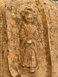 A Chinese painted pottery stick man figure and a pottery 'zodiac' offering vessel, Han/Song