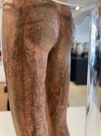 A Chinese painted pottery stick man figure and a pottery 'zodiac' offering vessel, Han/Song