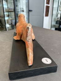 A Chinese Mingqi terracotta amphibian-shaped grave guardian with human head, Western Han