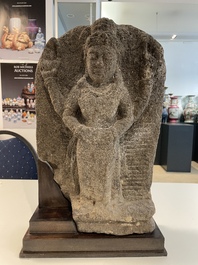 An Indonesian lavastone stele depicting goddess Durga, Central Java, 10/11th C.