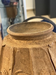 A Chinese painted pottery stick man figure and a pottery 'zodiac' offering vessel, Han/Song