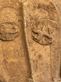 A Chinese painted pottery stick man figure and a pottery 'zodiac' offering vessel, Han/Song