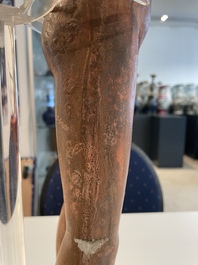 A Chinese painted pottery stick man figure and a pottery 'zodiac' offering vessel, Han/Song