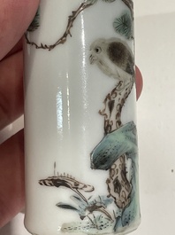 A Chinese copper-red 'dragon' snuff bottle and two famille verte snuff bottles, Gu Yue Xuan 古月軒 and Daoguang mark, 19th C.
