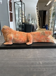 A Chinese Mingqi terracotta amphibian-shaped grave guardian with human head, Western Han