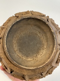 A Chinese painted pottery stick man figure and a pottery 'zodiac' offering vessel, Han/Song