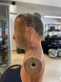 A Chinese painted pottery stick man figure and a pottery 'zodiac' offering vessel, Han/Song