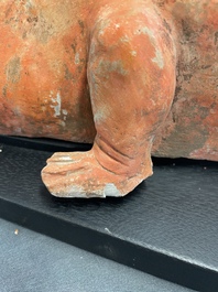 A Chinese Mingqi terracotta amphibian-shaped grave guardian with human head, Western Han